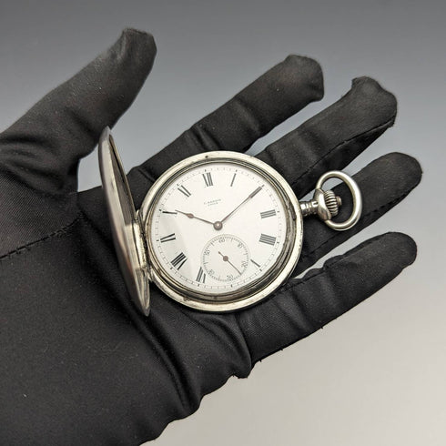 1910年頃 アンティーク ユリス・ナルダン 懐中時計 猛獣彫刻 銀側ハンターケース 動作良好